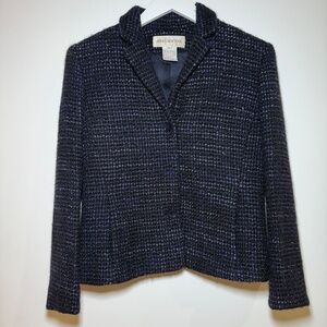 Jones New York Purple Blue Black Fleck Tweed Wool Blazer Jacket Pockets Sz 6 Y2K